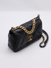 CHANEL 19 Quilted Lambskin Flap Bag 26 - Black with Gold Hardware