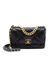 CHANEL 19 Quilted Lambskin Flap Bag 26 - Black with Gold Hardware