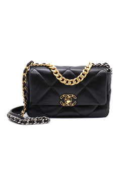 CHANEL 19 Quilted Lambskin Flap Bag 26 - Black with Gold Hardware