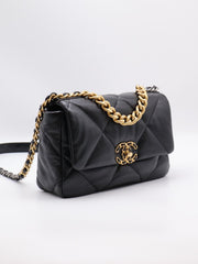 CHANEL 19 Quilted Lambskin Flap Bag 26 - Black with Gold Hardware