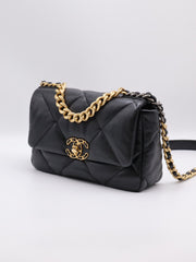 CHANEL 19 Quilted Lambskin Flap Bag 26 - Black with Gold Hardware
