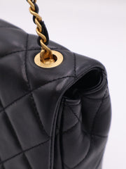CHANEL 25P Pearl Interlaced Chain Flap Bag - Black with Gold Hardware