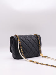 CHANEL 25P Pearl Interlaced Chain Flap Bag - Black with Gold Hardware