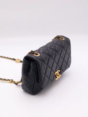 CHANEL 25P Pearl Interlaced Chain Flap Bag - Black with Gold Hardware