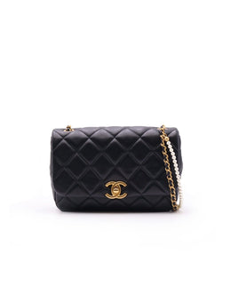 CHANEL 25P Pearl Interlaced Chain Flap Bag - Black with Gold Hardware