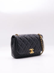 CHANEL 25P Pearl Interlaced Chain Flap Bag - Black with Gold Hardware