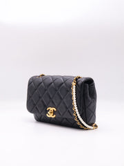 CHANEL 25P Pearl Interlaced Chain Flap Bag - Black with Gold Hardware