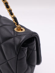 CHANEL 25P Pearl Interlaced Chain Flap Bag - Black with Gold Hardware