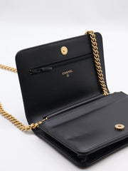 CHANEL Boy Chevron Calfskin Wallet on Chain - Black with Gold Hardware