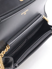CHANEL Boy Chevron Calfskin Wallet on Chain - Black with Gold Hardware