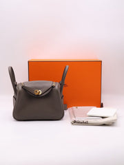 HERMES Mini Lindy - Etain with Gold Hardware [Y]