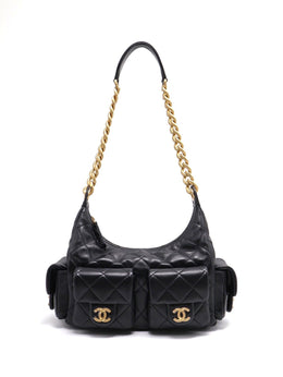 CHANEL 25C Large Hobo Bag Small - Black with Gold Hardware