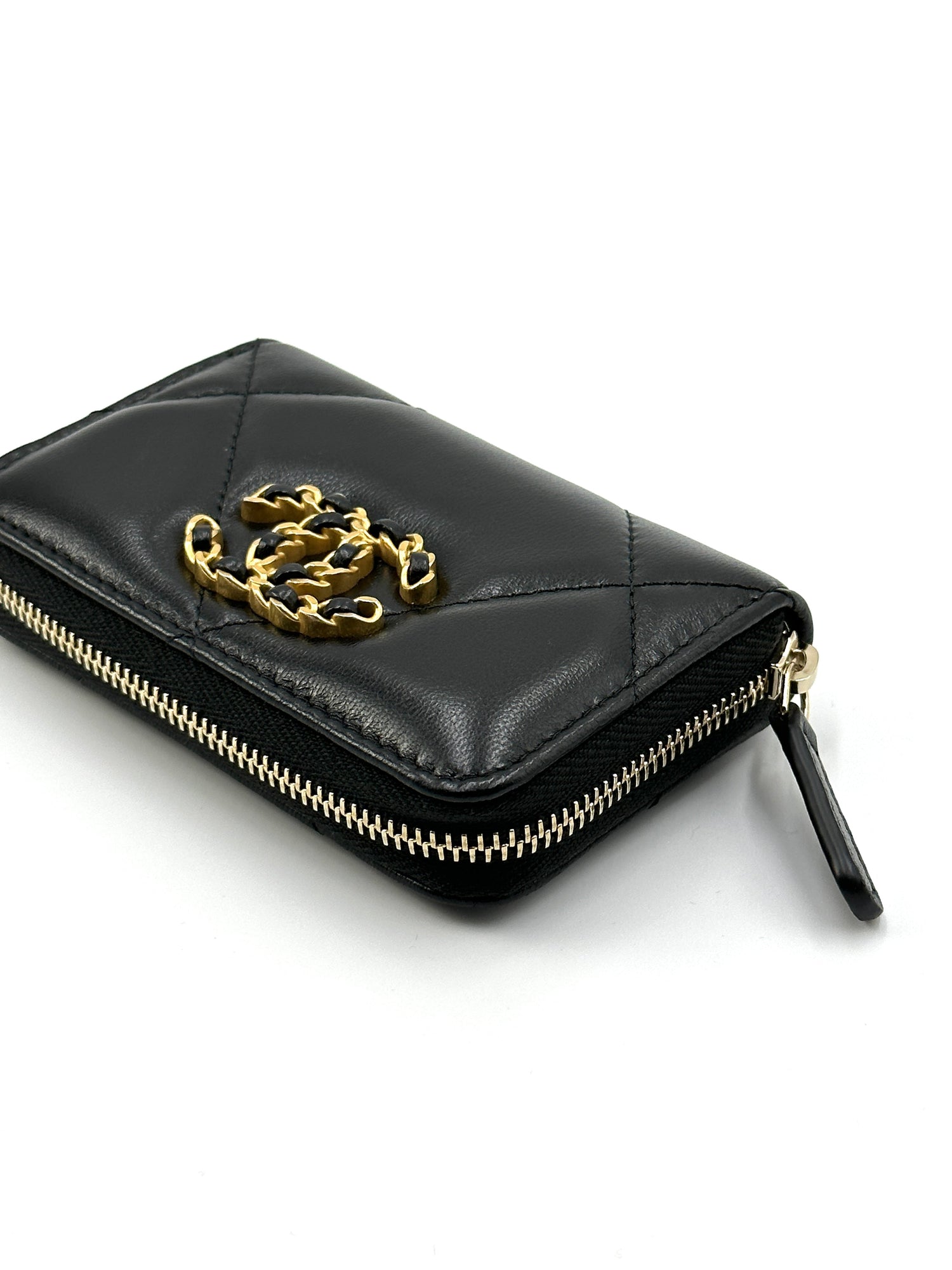 CHANEL 19 Zipped Around Coin Case - Black with Gold Hardware