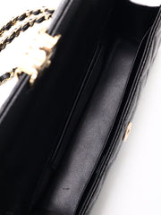 CHANEL Caviar Top Handle Kelly Clutch with Chain - Black with Gold Hardware