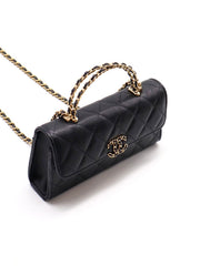 CHANEL Caviar Top Handle Kelly Clutch with Chain - Black with Gold Hardware