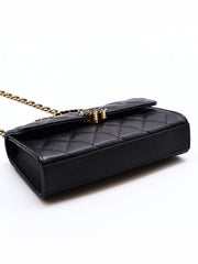 CHANEL Caviar Top Handle Kelly Clutch with Chain - Black with Gold Hardware
