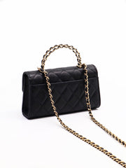 CHANEL Caviar Top Handle Kelly Clutch with Chain - Black with Gold Hardware