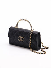 CHANEL Caviar Top Handle Kelly Clutch with Chain - Black with Gold Hardware