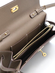 HERMES Kelly To Go - Etoupe with Gold Hardware
