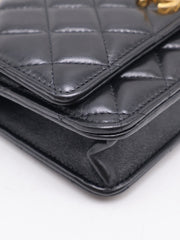 CHANEL Lambskin Trench Button Wallet on Chain - Black with Gold Hardware