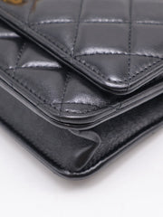 CHANEL Lambskin Trench Button Wallet on Chain - Black with Gold Hardware