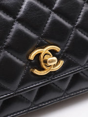 CHANEL Lambskin Trench Button Wallet on Chain - Black with Gold Hardware