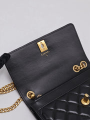 CHANEL Lambskin Trench Button Wallet on Chain - Black with Gold Hardware
