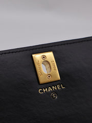 CHANEL Lambskin Trench Button Wallet on Chain - Black with Gold Hardware