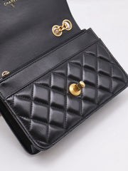 CHANEL Lambskin Trench Button Wallet on Chain - Black with Gold Hardware