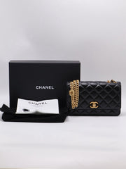 CHANEL Lambskin Trench Button Wallet on Chain - Black with Gold Hardware