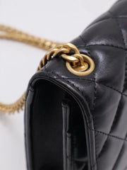 CHANEL Lambskin Trench Button Wallet on Chain - Black with Gold Hardware