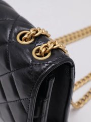CHANEL Lambskin Trench Button Wallet on Chain - Black with Gold Hardware