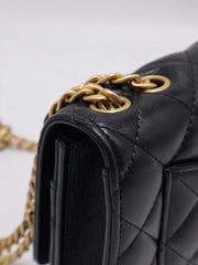 CHANEL Lambskin Trench Button Wallet on Chain - Black with Gold Hardware