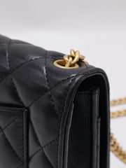 CHANEL Lambskin Trench Button Wallet on Chain - Black with Gold Hardware