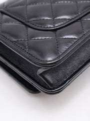 CHANEL Lambskin Trench Button Wallet on Chain - Black with Gold Hardware