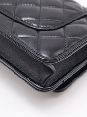CHANEL Lambskin Trench Button Wallet on Chain - Black with Gold Hardware