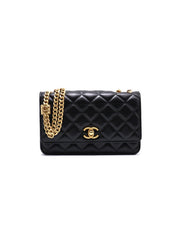 CHANEL Lambskin Trench Button Wallet on Chain - Black with Gold Hardware