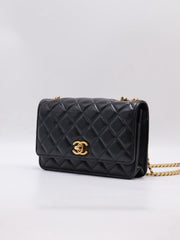 CHANEL Lambskin Trench Button Wallet on Chain - Black with Gold Hardware