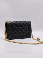 CHANEL Lambskin Trench Button Wallet on Chain - Black with Gold Hardware
