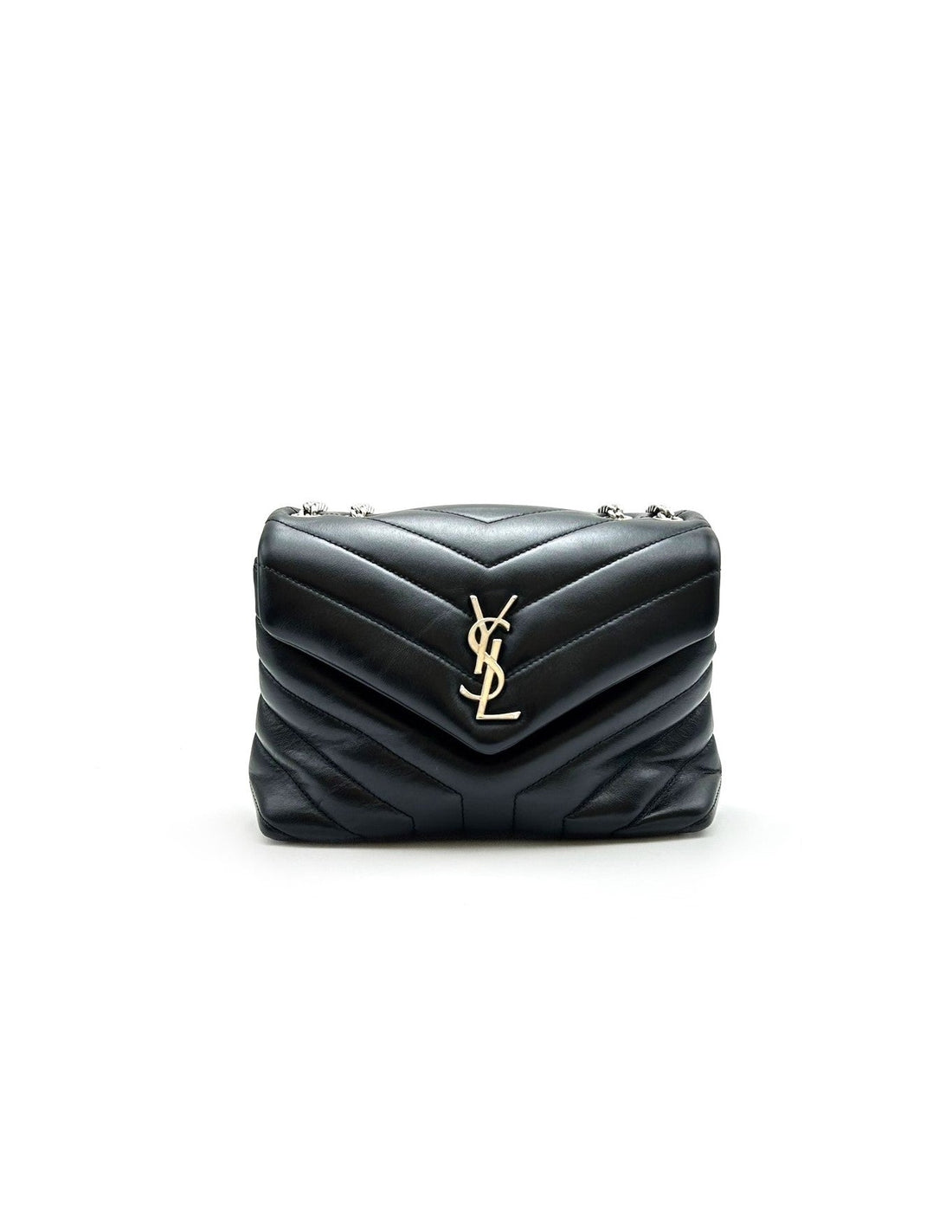 【二手商品】YSL Loulou 絎縫信封手袋 - 黑銀