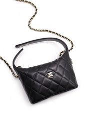 CHANEL Caviar Quilted Hobo Clutch With Chain - Black with Gold Hardware