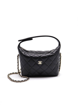 CHANEL Caviar Quilted Hobo Clutch With Chain - Black with Gold Hardware
