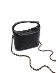 CHANEL Caviar Quilted Hobo Clutch With Chain - Black with Gold Hardware