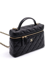 CHANEL Grained Calfskin Vanity Case - Black with Gold Hardware