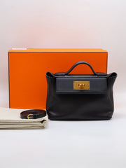 HERMES Mini 24/24 - Noir with Gold Hardware [W]