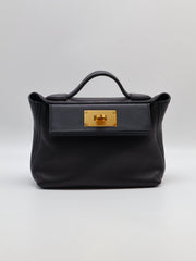 HERMES Mini 24/24 - Noir with Gold Hardware [W]