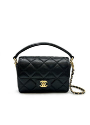 CHANEL Caviar Quilted Mini Top Handle Flap - Black with Gold Hardware