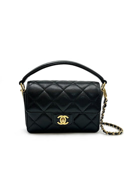 CHANEL Caviar Quilted Mini Top Handle Flap - Black with Gold Hardware