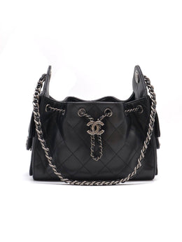 CHANEL 25 Mini Hobo Bag - Black with Silver Hardware