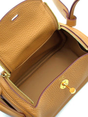 HERMES Mini Lindy - Biscuit with Gold Hardware